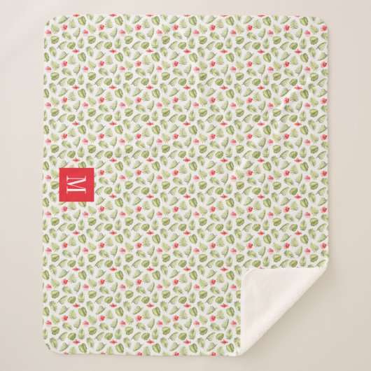 Modern tropisch palm leest Monogram Sherpa Deken (Voorkant)