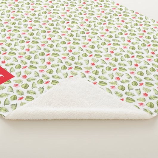 Modern tropisch palm leest Monogram Sherpa Deken (3/4)