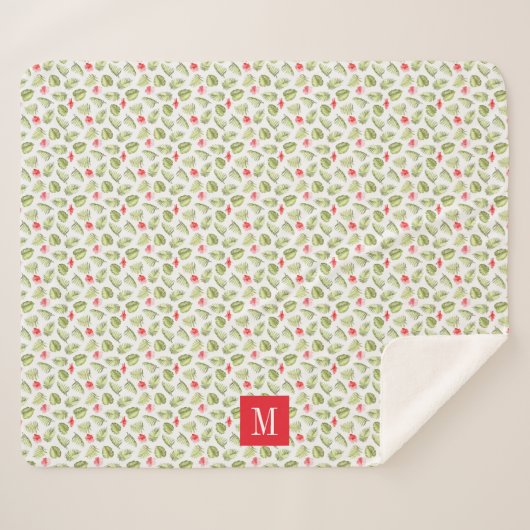 Modern tropisch palm leest Monogram Sherpa Deken (Voorkant (horizontaal))