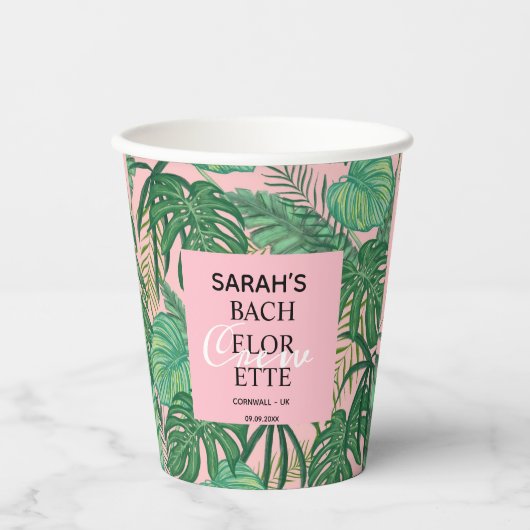Modern Tropisch Palm Roze Bachelorette Papieren Bekers (Voorkant)