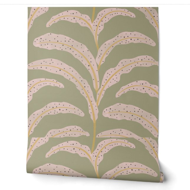 Modern tropisch palmbbladpatroon Sage Blush  Behang (Afrollen)