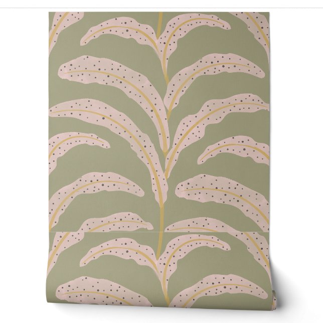 Modern tropisch palmbbladpatroon Sage Blush  Behang (Afrollen)