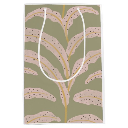Modern tropisch palmbbladpatroon Sage Blush Medium Cadeauzakje (Voorkant)
