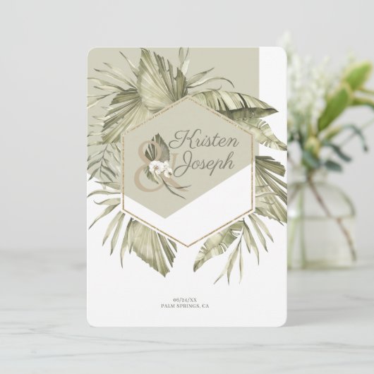 Modern tropisch palmblad Lijst Save The Date (Staand voorkant)