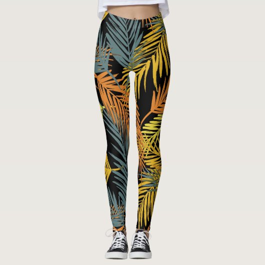 Modern tropisch palmpatroon leggings (Voorkant)