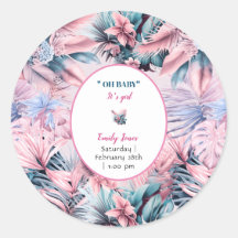Modern tropisch pastel roze blauw oh baby shower
