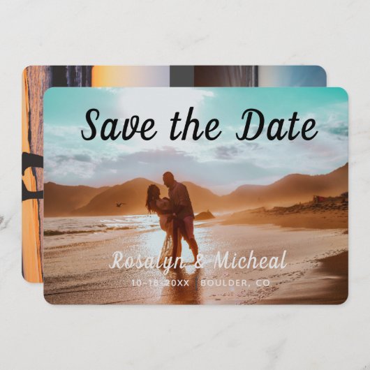 Modern Tropisch Romantisch Strand 3 Foto's van Paa Save The Date (Voorkant / Achterkant)