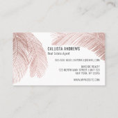 Modern Tropisch Roos Goud Wit Palmboom Blad Visitekaartje (Achterkant)