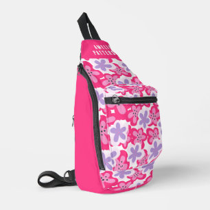 Modern Tropisch Roze Bloemen Gepersonaliseerde Naa Sling Bag