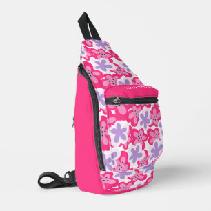 Modern Tropisch Roze Bloemen Gepersonaliseerde Naa Sling Bag