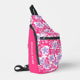 Modern Tropisch Roze Bloemen Gepersonaliseerde Naa Sling Bag