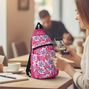 Modern Tropisch Roze Bloemen Gepersonaliseerde Naa Sling Bag
