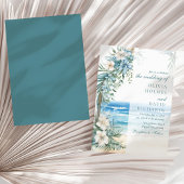 Modern Tropisch strand en Bloemenboog bruiloft Kaart