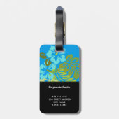 Modern tropisch strand hibiscus azure blauw bagagelabel (Achterkant verticaal)