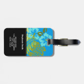 Modern tropisch strand hibiscus azure blauw bagagelabel (Achterkant horizontaal)