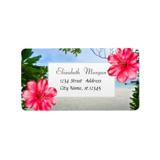 Modern tropisch strand, Hibiscus Etiket (Voorkant)