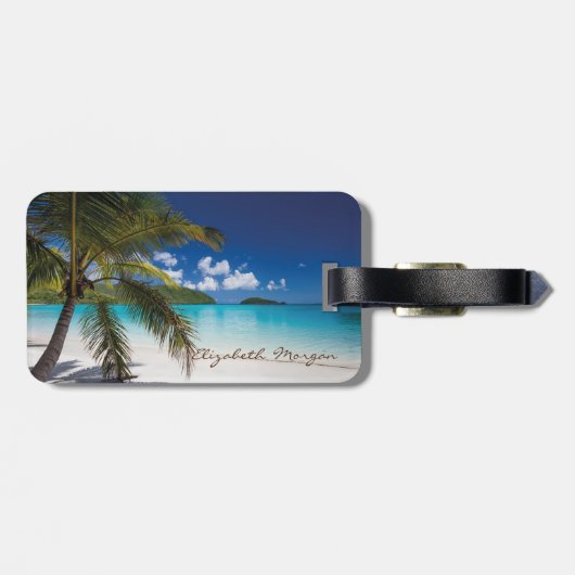 Modern tropisch strand, palm, zand bagagelabel (Achterkant horizontaal)