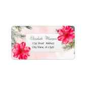 Modern tropisch strand, palmbladeren, Hibiscus Etiket (Voorkant)