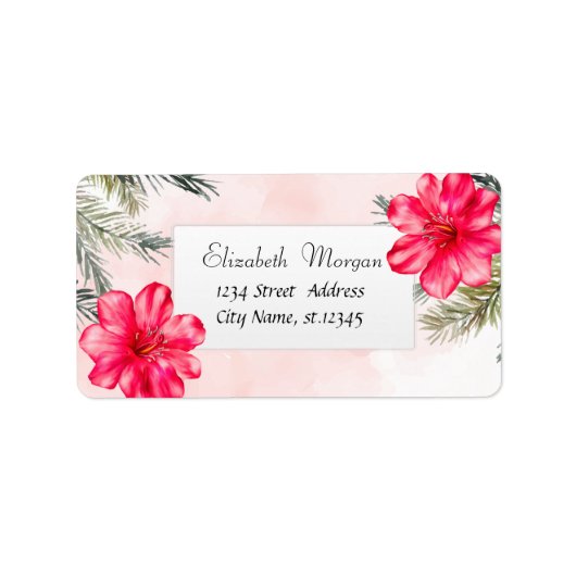 Modern tropisch strand, palmbladeren, Hibiscus Etiket (Voorkant)