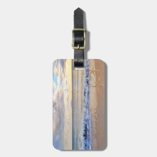 Modern tropisch strand, zonsondergang, staarvis bagagelabel (Voorkant verticaal)