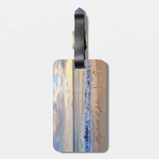 Modern tropisch strand, zonsondergang, staarvis bagagelabel (Achterkant verticaal)