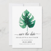 Modern Tropisch Waterverf Groen Monstera Leaf Save The Date (Voorkant)