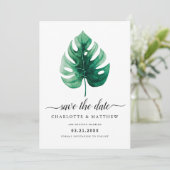 Modern Tropisch Waterverf Groen Monstera Leaf Save The Date (Staand voorkant)