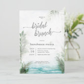 Modern Tropisch Zee & Palmen Bruidsbrunch Kaart (Staand voorkant)