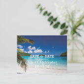 Modern Tropisch Zee Wedding Beach Bewaar de datum Aankondigingskaart (Staand voorkant)