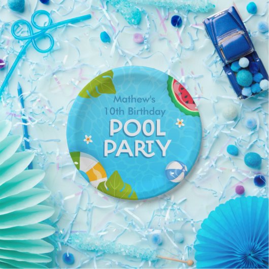 Modern Tropisch Zomer Pool Party Papieren Bordje (Feest)