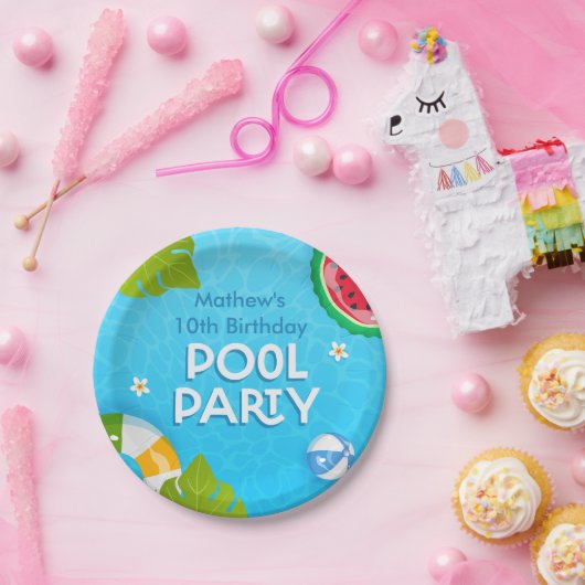 Modern Tropisch Zomer Pool Party Papieren Bordje (Feest)