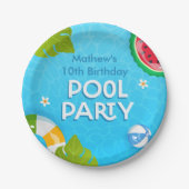Modern Tropisch Zomer Pool Party Papieren Bordje (Voorkant)