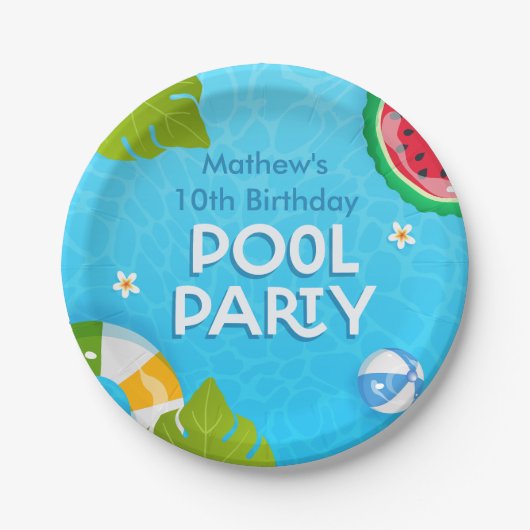 Modern Tropisch Zomer Pool Party Papieren Bordje (Voorkant)