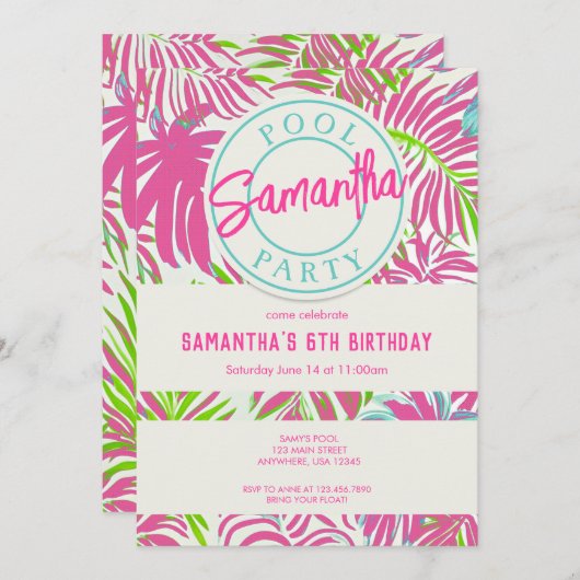 Modern Tropisch Zwembad Party Kaart (Voorkant / Achterkant)