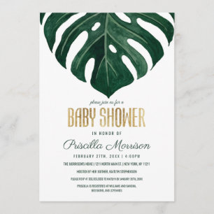 Modern Tropisch Zwitsers Baby shower met Leaf Gold Kaart