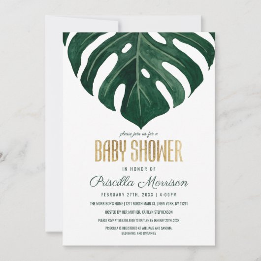 Modern Tropisch Zwitsers Kaasblad Goud Baby shower Kaart (Voorkant)