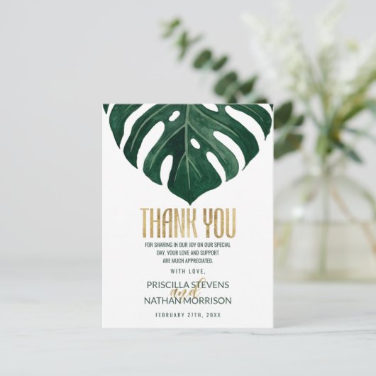 Modern Tropisch Zwitsers Kaasblad Goud Dank u Briefkaart (Staand voorkant)