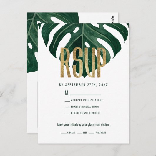 Modern Tropisch Zwitsers Kaasblad Goud RSVP Briefkaart (Voorkant / Achterkant)