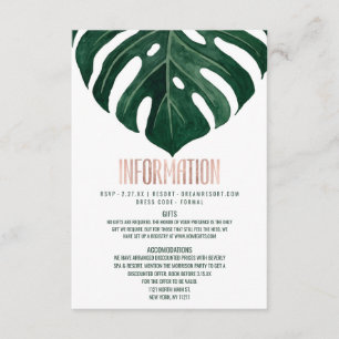 Modern Tropisch Zwitsers Roos Leaf Gold Detail Informatiekaartje