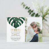 Modern Tropisch Zwitsers Verloving met Leaf Gold Aankondiging (Staand voorkant)