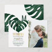 Modern Tropisch Zwitsers Verloving met Leaf Gold Aankondiging (Voorkant / Achterkant)