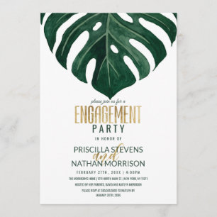 Modern Tropisch Zwitsers Verloving met Leaf Gold Kaart