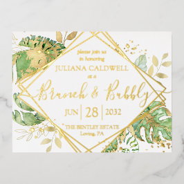 Modern Tropische Bridal Brunch & Bubble Gold Folie Uitnodiging Briefkaart