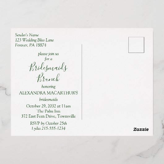 Modern Tropische Bridesmaids Brunch Gold Folie Uitnodiging Briefkaart (Achterkant)