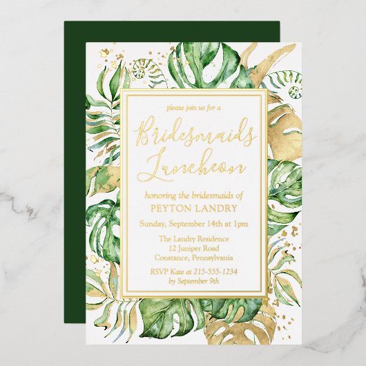 Modern Tropische Bridesmaids Luncheon Gold Folie Uitnodiging (Voorkant / Achterkant)