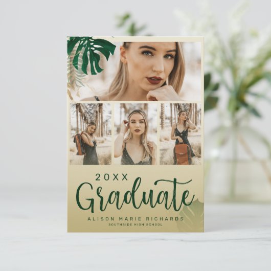 Modern Tropische Leidingen Gewaardeerd Afstuderen  Aankondiging (Staand voorkant)