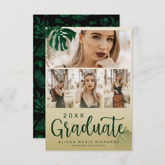 Modern Tropische Leidingen Gewaardeerd Afstuderen Aankondiging (Voorkant / Achterkant)