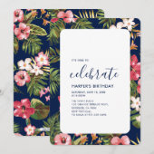 Modern Tropische Summer Adult Birthday Party Kaart (Voorkant / Achterkant)