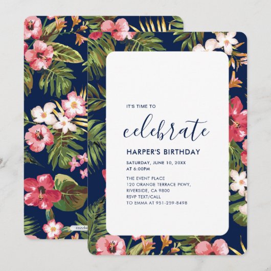 Modern Tropische Summer Adult Birthday Party Kaart (Voorkant / Achterkant)