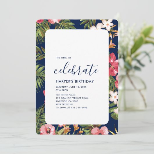 Modern Tropische Summer Adult Birthday Party Kaart (Staand voorkant)